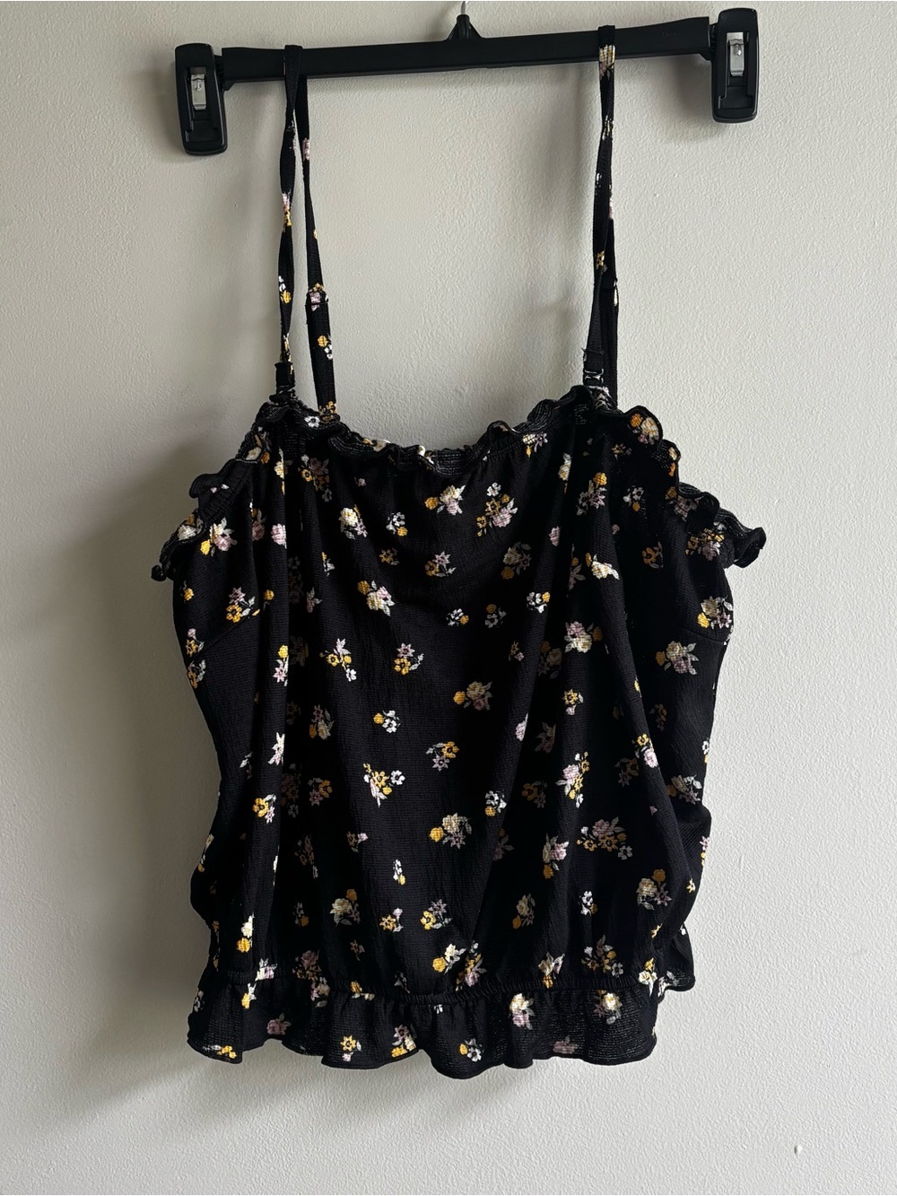torrid Black Floral Ruffle Cami with Adjustable/Removable Straps